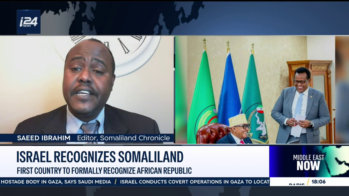 “Turkey enjoys full diplomatic ties with Israel, so for them to lecture Somaliland is hypocrisy, and we won’t listen.” Saeed Ibrahim - סעיד אברהים, from the Somaliland Chronicle, on #MiddleEastNow with Laura Cellier, following global backlash over Israel’s decision to recognize Somaliland
