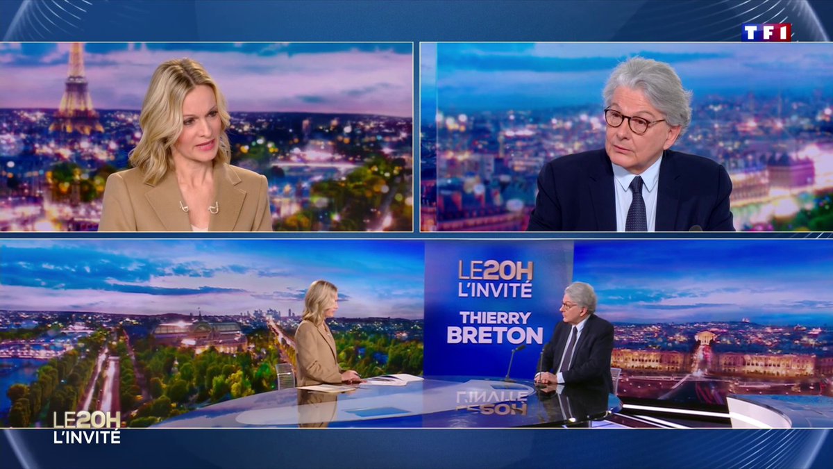 🔴 Thierry Breton réagit pour la première fois au 20H de TF1 concernant les sanctions américaines à son encontre. 🗣️ "Les lois que nous avons votées démocratiquement sont destinées à nous, Européens. Il faut donc les appliquer sans discrimination, mais avec détermination."