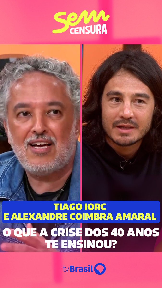 “Quando a gente é mais jovem, a gente é um pouco mais idealista e tem mais energia para aturar coisas que a gente não deveria.” No #SemCensura, o cantor Tiago Iorc e o psicólogo Alexandre Coimbra Amaral debatem a crise dos 40 anos. Assista no YouTube e no app TV Brasil Play 📲