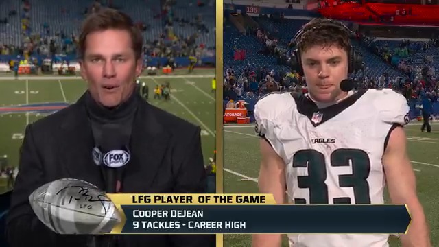 “We have a lot of guys that just love to fight, and love to play for each other.” 🙏 Philadelphia Eagles DB Cooper DeJean joined Tom Brady after being named his #LFG Player of the Game!