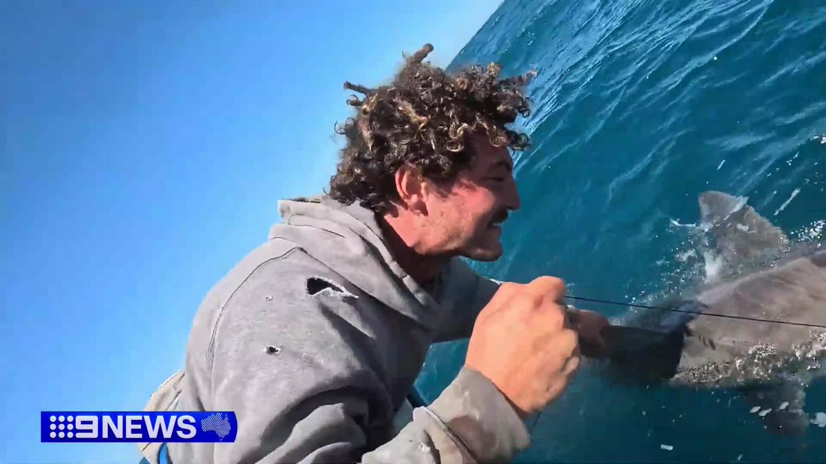 A Melbourne tradie has had an unforgettable day on the water, hooking a great white shark near Barwon Heads, on Victoria's Bellarine Peninsula. #9News