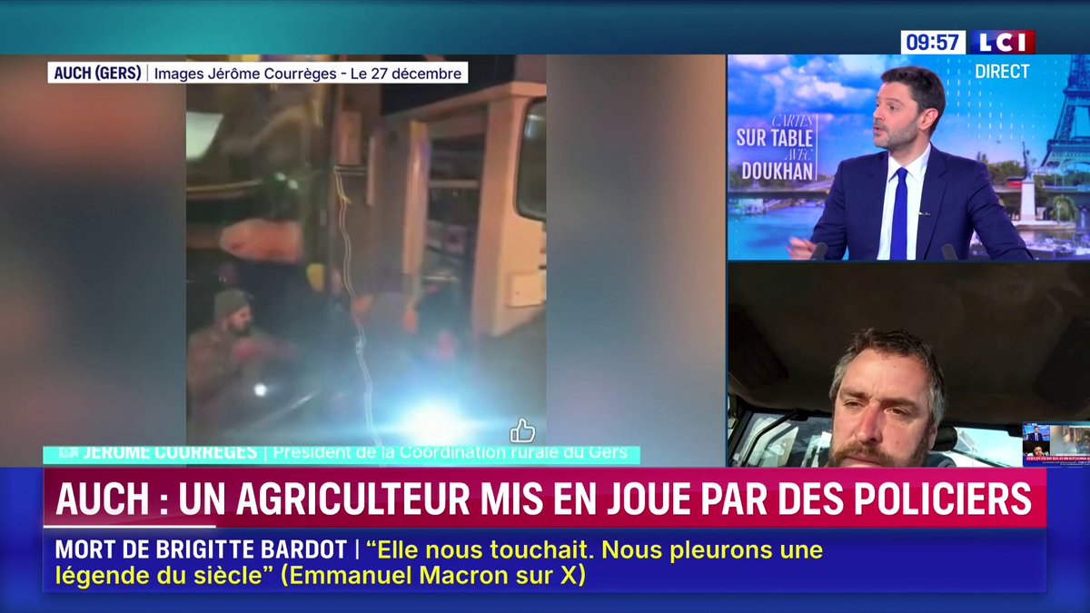 💬 Colère agricole : « Si chaque département s’occupe de son département, on paralyse la France, tout simplement », déclare sur LCI Jérôme Courrèges, président de la Coordination Rurale du Gers
