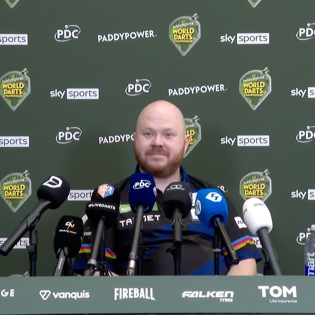 🗣️ "I'm not going to celebrate until I either win it, or I'm out" Justin Hood delivers his assessment after reaching the last 16 on his debut by defeating Ryan Meikle 4-1. #WCDarts