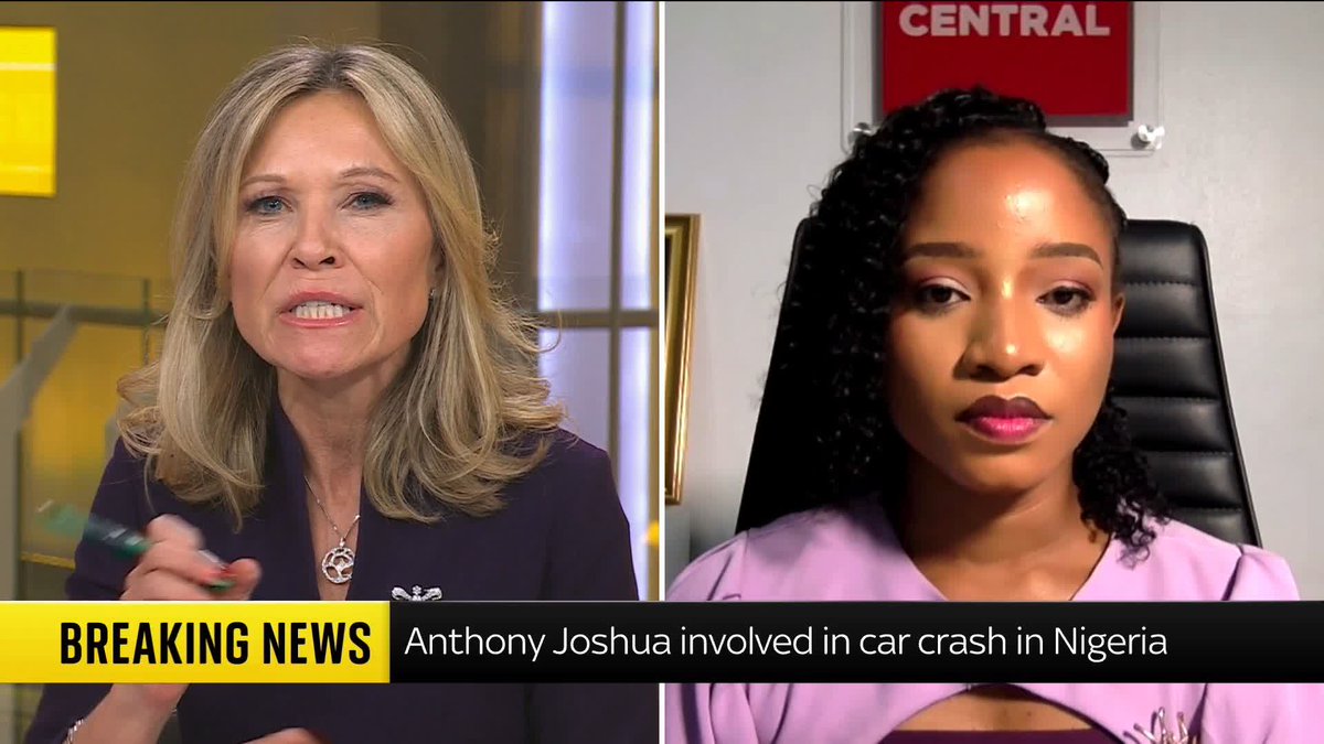 'We understand that Anthony Joshua has been taken away from the scene.' Onyinyechi Obaroh, from News Central TV, explains what is being reported by local media in Nigeria about the car crash which left Anthony Joshua injured and two people dead.
