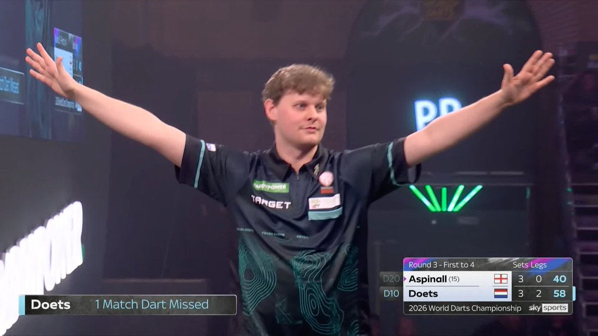 DOETS DUMPS OUT ASPINALL! What a game of darts 🔥 Nathan Aspinall is OUT after a phenomenal late game burst from Kevin Doets, who will face Luke Humphries in the last 16! 📺 #WCDarts | R3