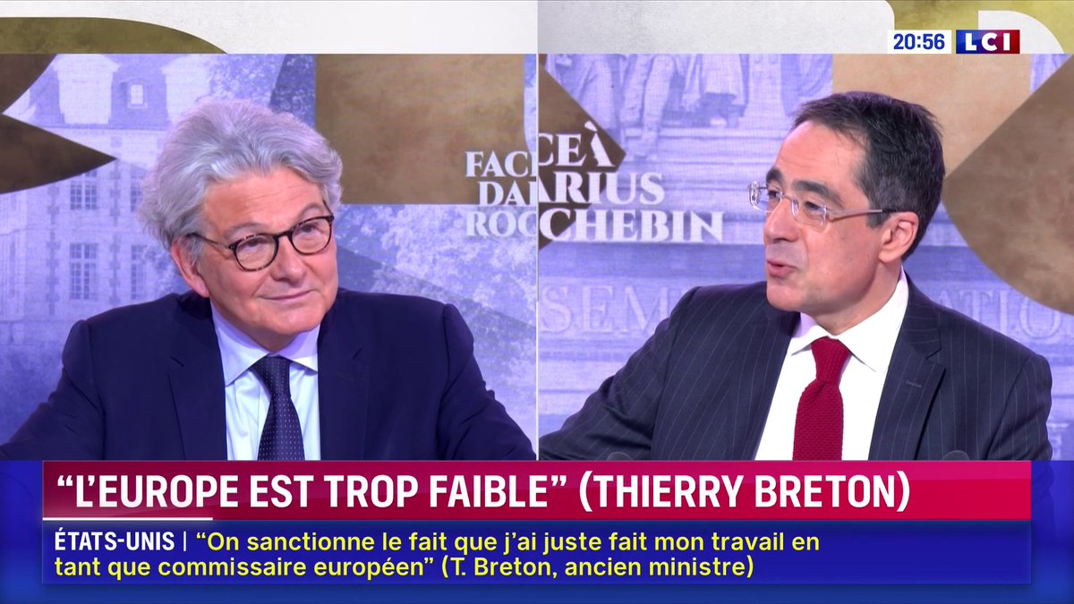 ▶️ Interdiction de séjour aux Etats-Unis : "Je ne le prends pas à titre personnel parce qu'à travers ce qui me touche, c'est l"Europe dont il s'agit, donc je le dis sincèrement, je pense à l'Europe et je ne pense pas à moi", explique Thierry Breton 📺 Face à Darius Rochebin
