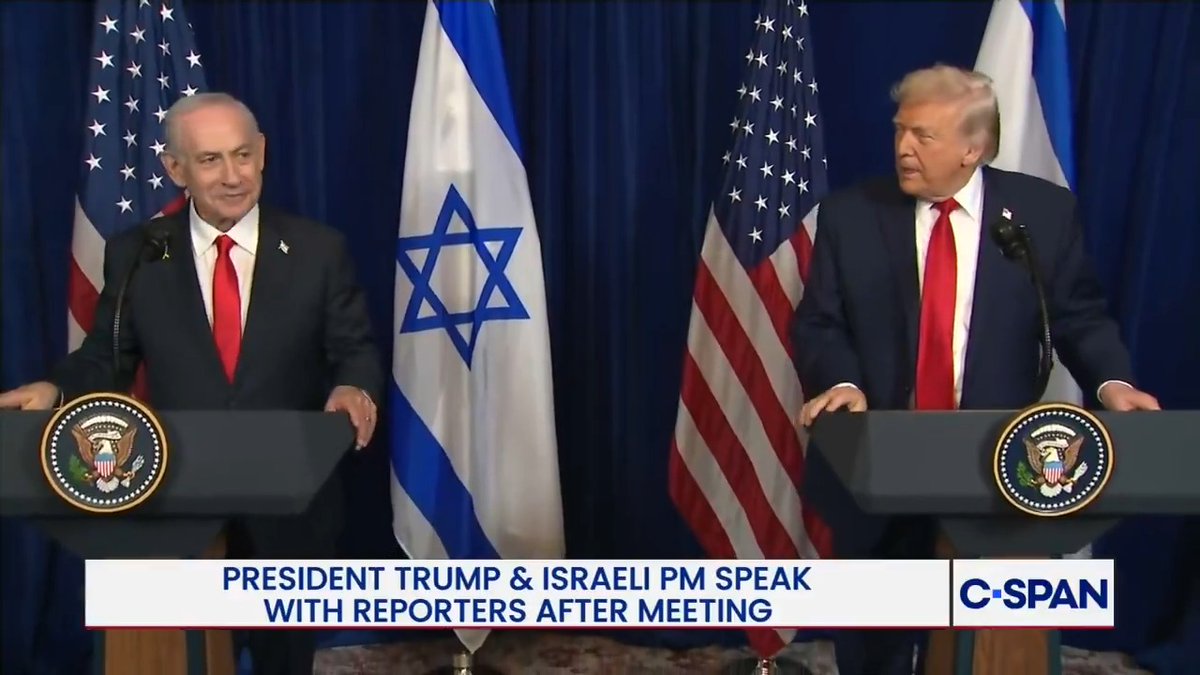 Israeli Prime Minister Netanyahu: “We decided to break a convention too, or create a new one, and that is to award the Israel Prize, which in almost our 80 years we've never awarded to a non-Israeli, and we're going to award it this year to President Trump.”