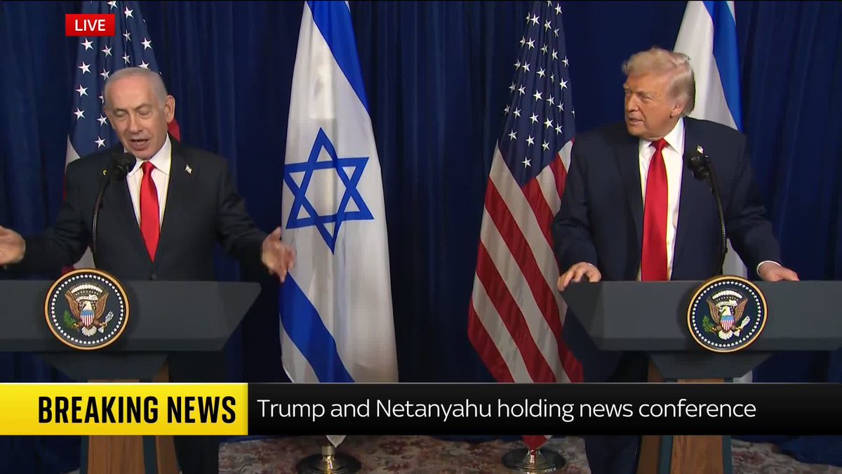 BREAKING: Benjamin Netanyahu has told Donald Trump during their meeting today that he would receive the Israel Peace Prize Follow our live coverage: 📺 Sky 501, Virgin 602, Freeview 233 and YouTube