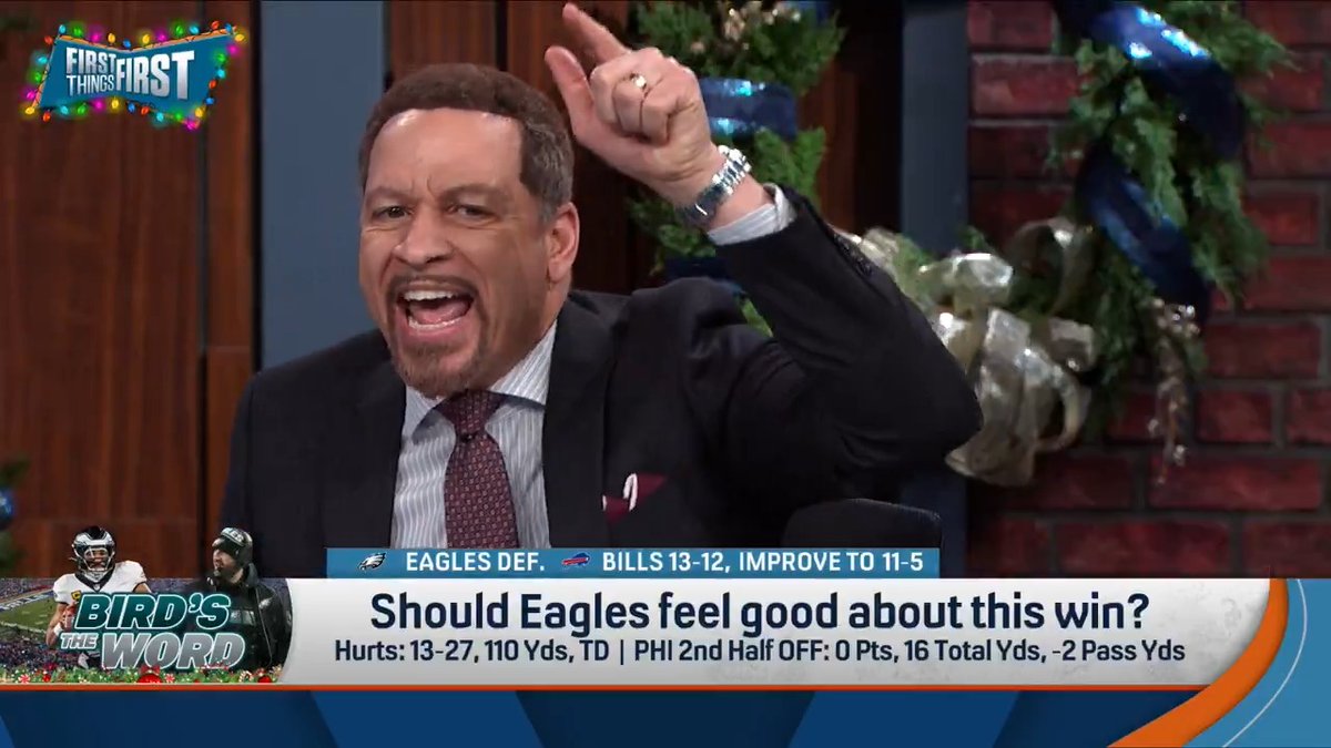 “Philly’s up by 2 TDs with less than 6 minutes to go and they are fighting for dear life to win that game and hold on…. So feel good about this win? If I’m the Eagles I don’t like it… I LOVE IT! I LOVE THIS! ALL THAT MESS YOU WERE TALKING! IT’S A W!” — Chris Broussard 🤣