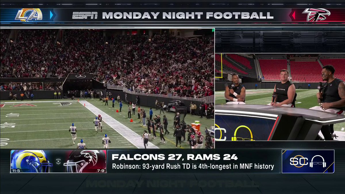 "Bijan started off, first and foremost, as probably the greatest person, as an individual, that's ever been in a locker room." Falcons' Pro Bowl G Chris Lindstrom and OT Elijah Wilkinson have high praise for Bijan Robinson after his 229-yard MNF performance ❤️