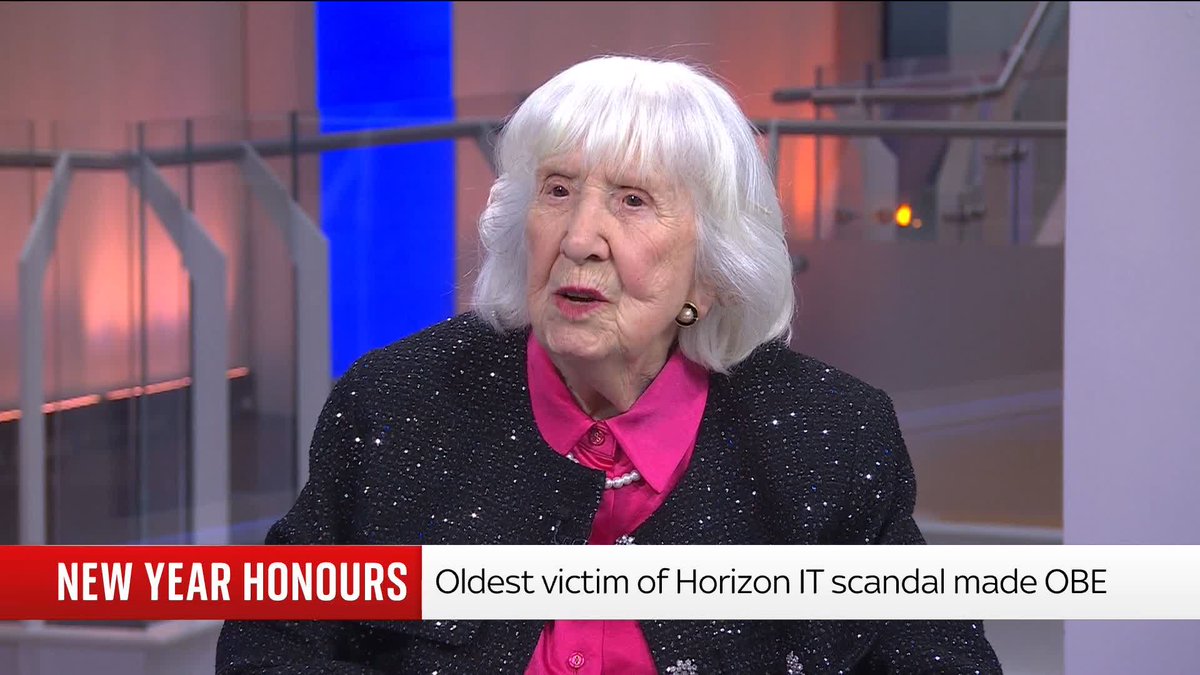 'Whole lives ruined over the last 20 years... and that should never be forgotten.' The oldest victim of the Post Office scandal, Betty Brown, has been made an OBE in the King's New Year Honours list. 📺 Sky 501, Virgin 602, Freeview 233 and YouTube