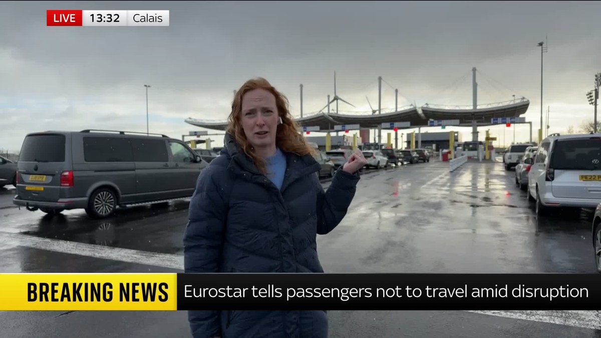 🗣️ "I am stuck right in between French border control and UK border control." Sky producer Sarah Gough is stuck in Calais as Eurostar tells passengers not to travel amid disruption ⬇️ Latest updates: