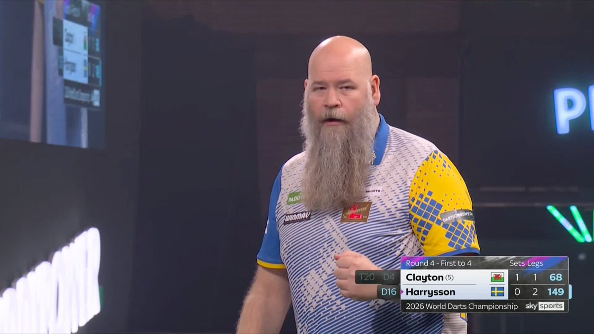 HARRYSSON BAGS A 149! Out of this world from Andreas Harrysson 🤯 The Swede strikes a MASSIVE 149 checkout to level the contest against Jonny Clayton! 📺 #WCDarts | R4