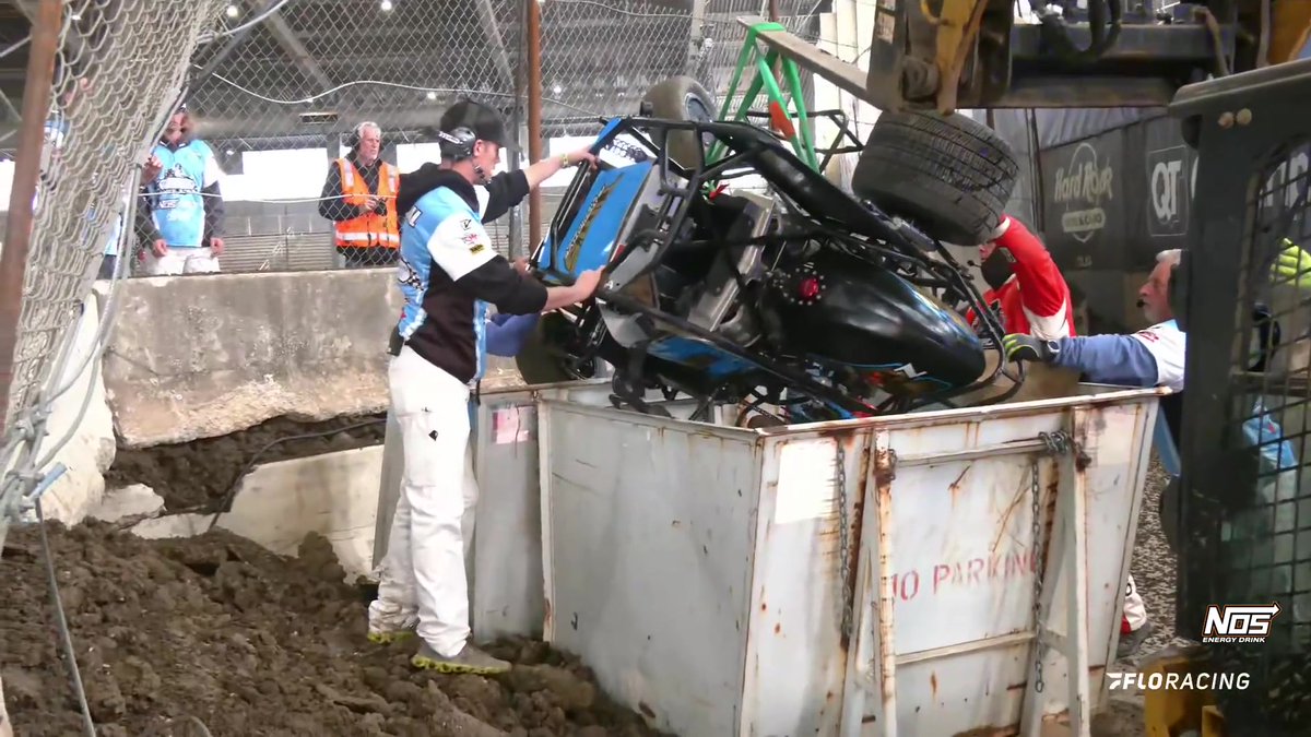 Gabe Zahner ended up in a dumpster... for real. Good news, HE'S OKAY! 👍 Hyper Racing #TulsaShootout powered by NOS Energy Drink
