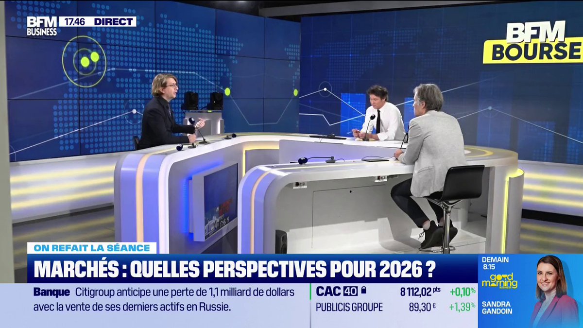 Marchés : le risque d'éclatement de la bulle IA "Pour moi le risque le plus important pour 2026, c'est l'éclatement de la bulle IA. Le chiffre d'affaire de la tech ne permettra pas en l'état d'amortir les datacenters" 🎙️ Julien MARION & @guillaumPAUL 💬 Xavier Patrolin