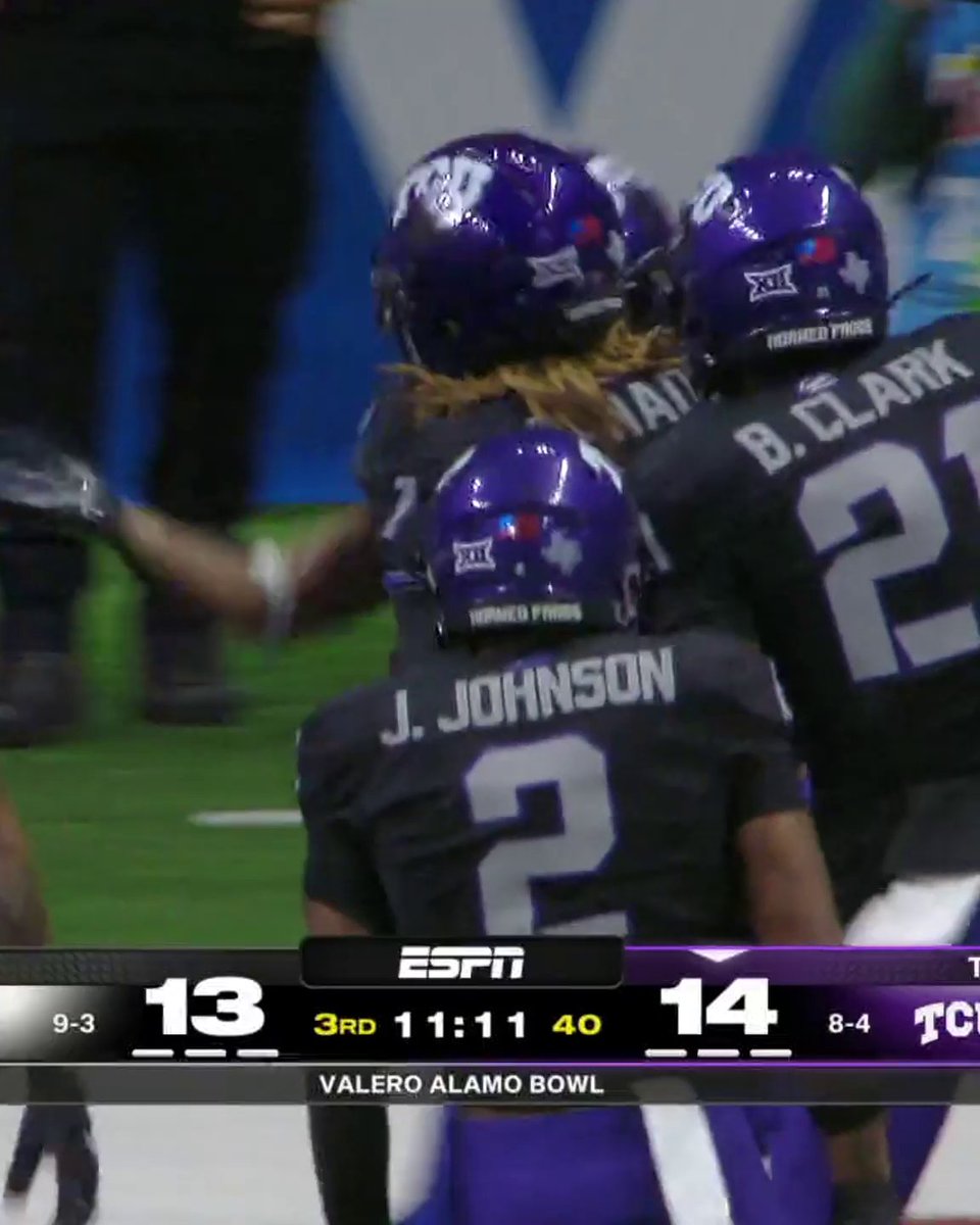 TCU defense delivered 🔥 What a pick by Channing Canada 😮 Watch the Valero Alamo Bowl on ESPN and the ESPN App 🍿