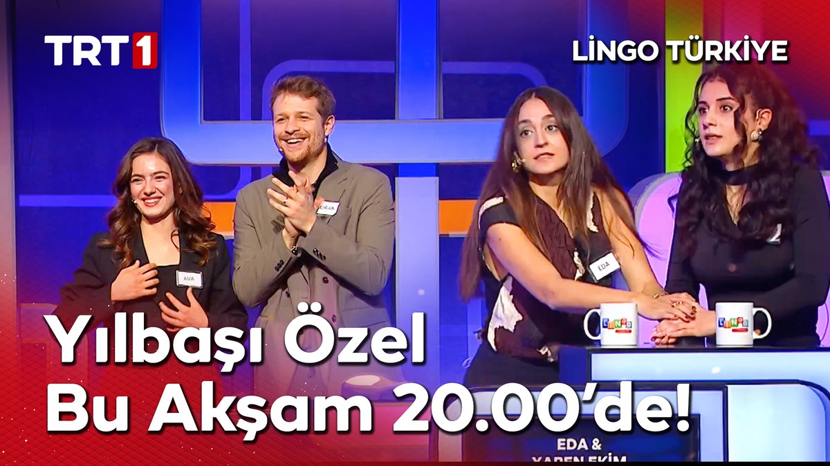 Lingo Türkiye Yılbaşı Özel, bu akşam saat 20.00'de TRT 1'de Cennetin Çocukları ve Taşacak Bu Deniz oyuncularıyla ekranlara geliyor! 🎉 Eğlence, rekabet ve sürprizlerle dolu bu özel bölümü kaçırmayın! Lingo Türkiye