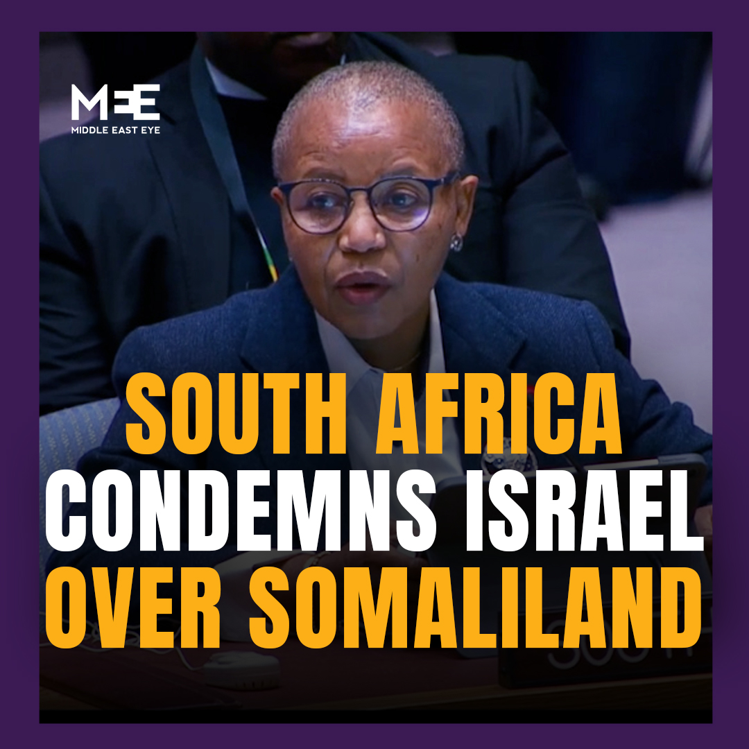 South Africa’s ambassador to the United Nations, Mathu Joyini, condemned Israel’s move to recognise Somaliland as “ironic and cynical” while rejecting the statehood of Palestine
