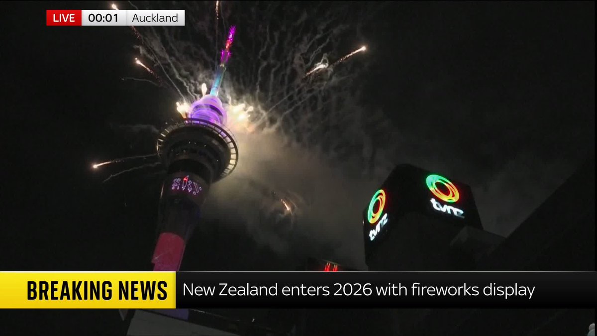 Happy New Year New Zealand! 🎉 Auckland welcomes in the new year with a fireworks display over its tallest building - the Sky Tower. Latest updates 👉