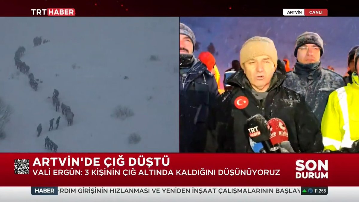 Artvin'de çığ düştü. Vali Turan Ergün: 3 vatandaşımızın çığ altında kaldığı ihbarını aldık. 100 kişilik ekiple arama kurtarma çalışmalarına başladık. 1 kişinin cansız bedenine ulaştık.