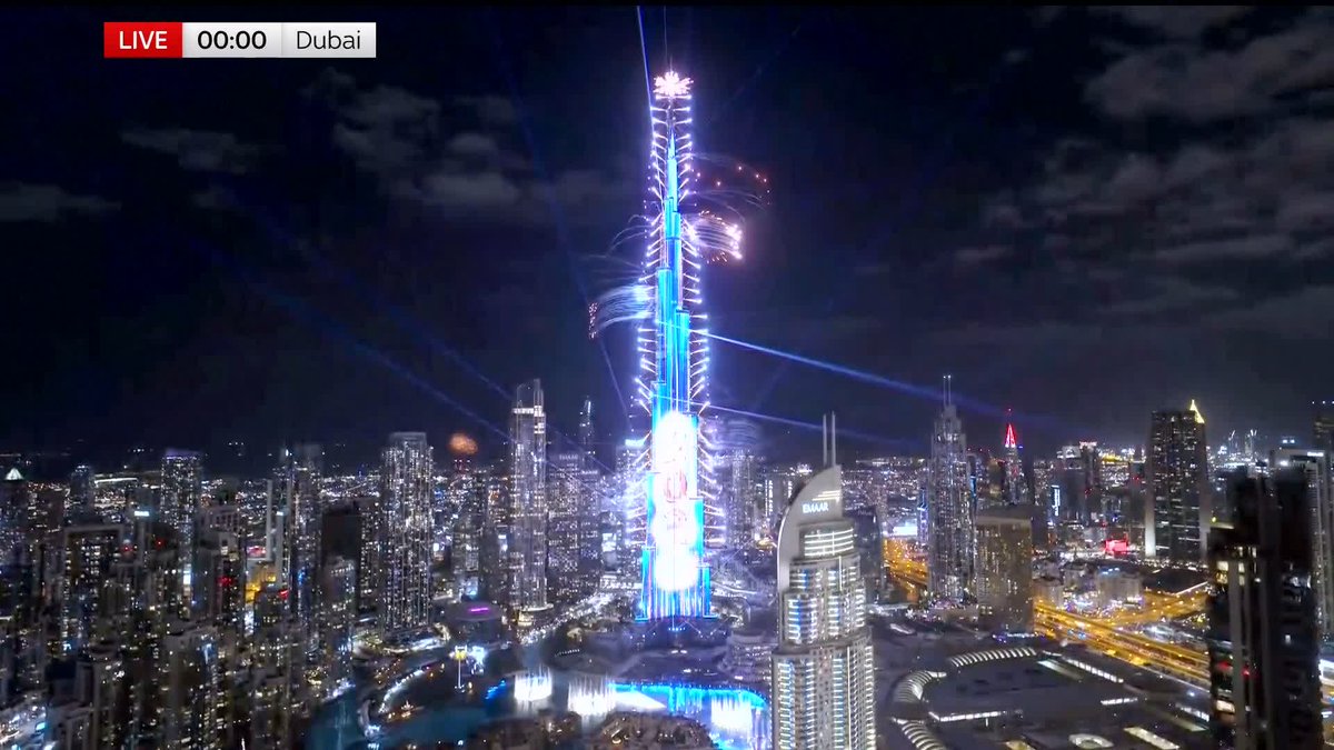 Happy New Year United Arab Emirates! Watch the fireworks at the Burj Khalifa, the world's tallest building in Dubai And don't miss the emirate of Ras al-Khaimah's Guinness World Record attempt to create the "largest aerial fireworks shell" Follow 🔗