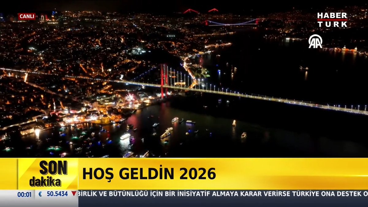 Habertürk canlı yayınında yeni yılın ilk saniyelerinde ekranlara yansıyan yangın görüntüleri
