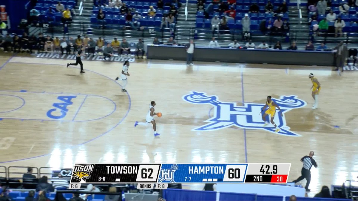 TOUGH TAKE. Jalyke Gaines-Wyatt powers through the foul for the bucket. He has 15 points. #WeAreHamptonU