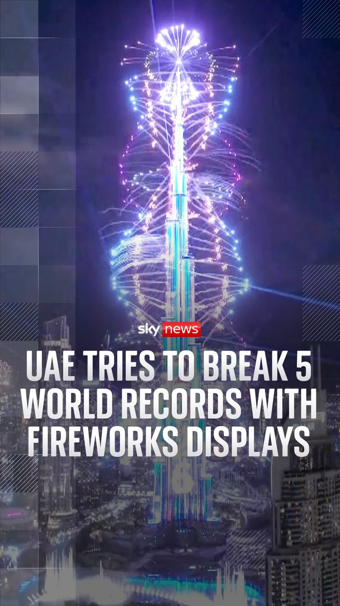 The UAE has tried to break 5 world records with fireworks displays on New Year's Eve. In one attempt, some 6,500 drones took to the sky to attempt the "largest aerial display of a phoenix" Follow our live coverage 🔗 📺 Sky 501 and YouTube