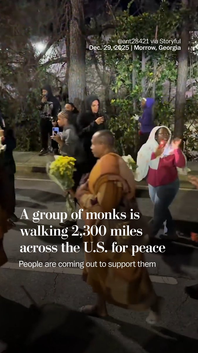 A group of about two dozen Buddhist monks is participating in a journey they're calling a "Walk for Peace," trekking from Fort Worth, Texas, to Washington, D.C. as a way to promote a message of peace. On Dec. 29, they passed through a suburb of Atlanta and were greeted by a crowd of supporters.