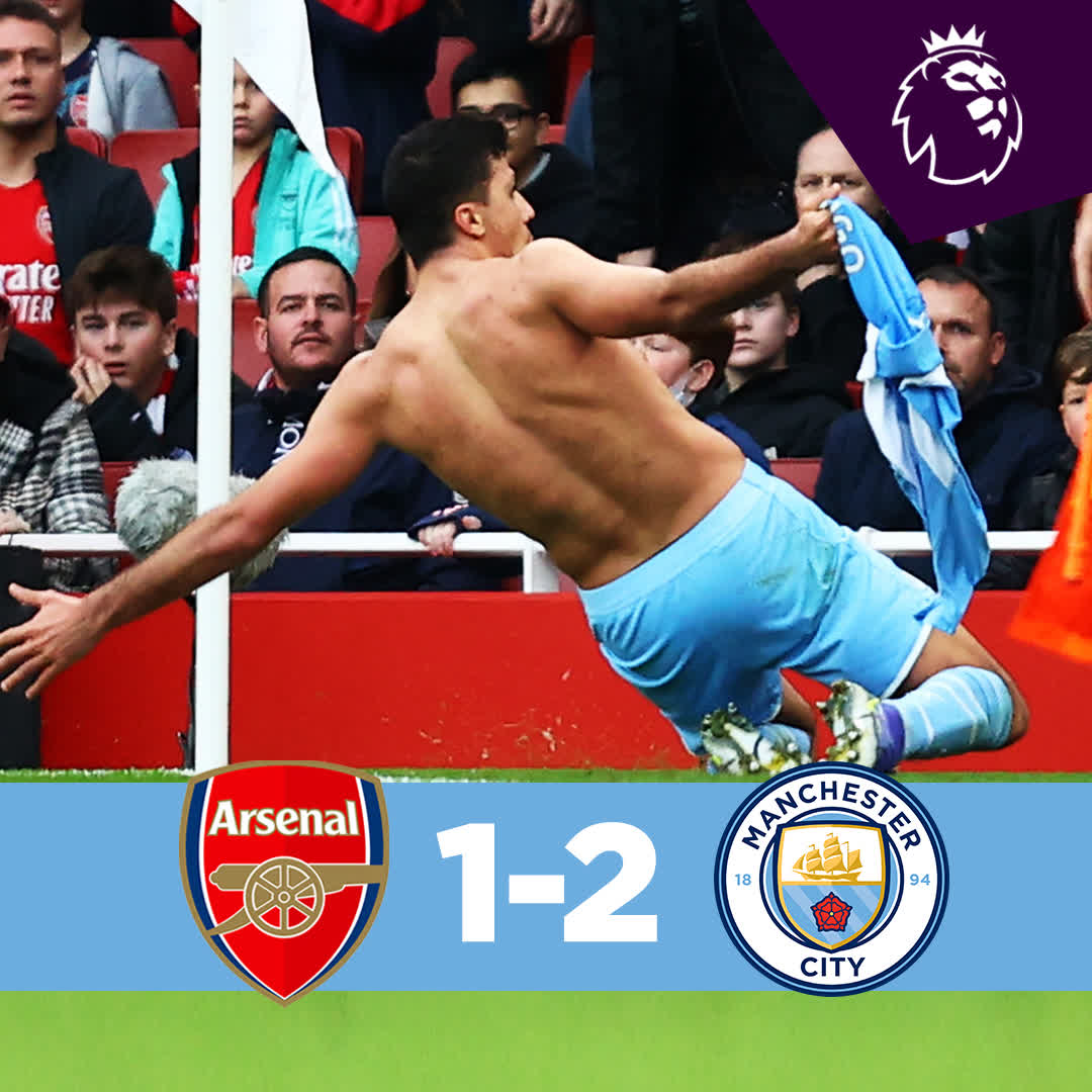 #OnThisDay: Arsenal 1-2 #ManCity [2022] ⚽️ [31'] Bukayo Saka - ⚽️ [57' P] Riyad Riyad Mahrez ⚽️ [90+3'] Rodri