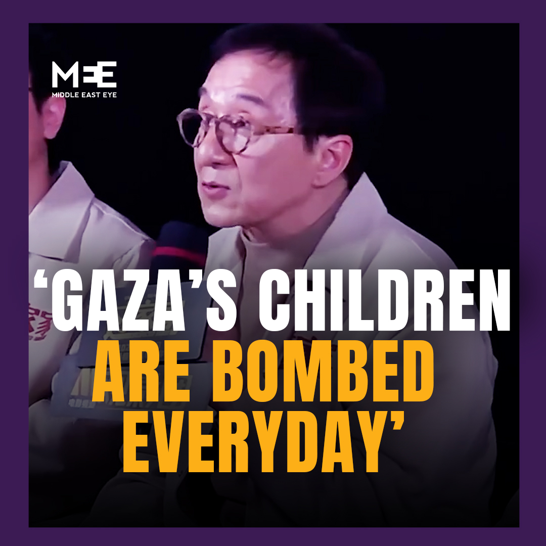“As soon as that child started speaking, I began to cry.” Actor Jackie Chan tells an audience at the premiere of his upcoming film in Beijing that the words of a Palestinian child from Gaza left him in tears