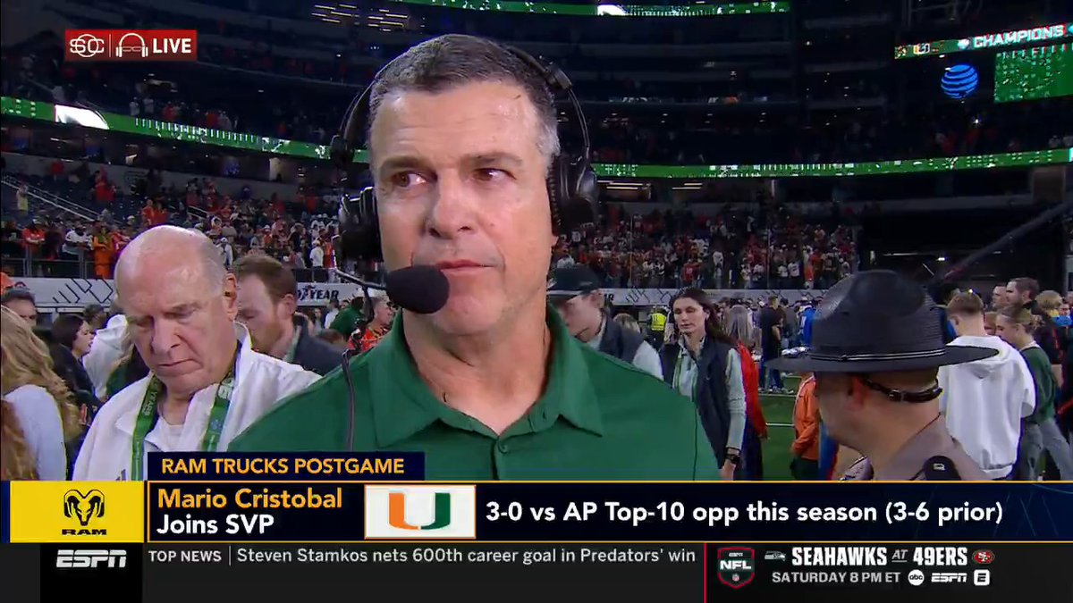 Mario Cristobal joins SVP after Miami's win over Ohio State ⬇️