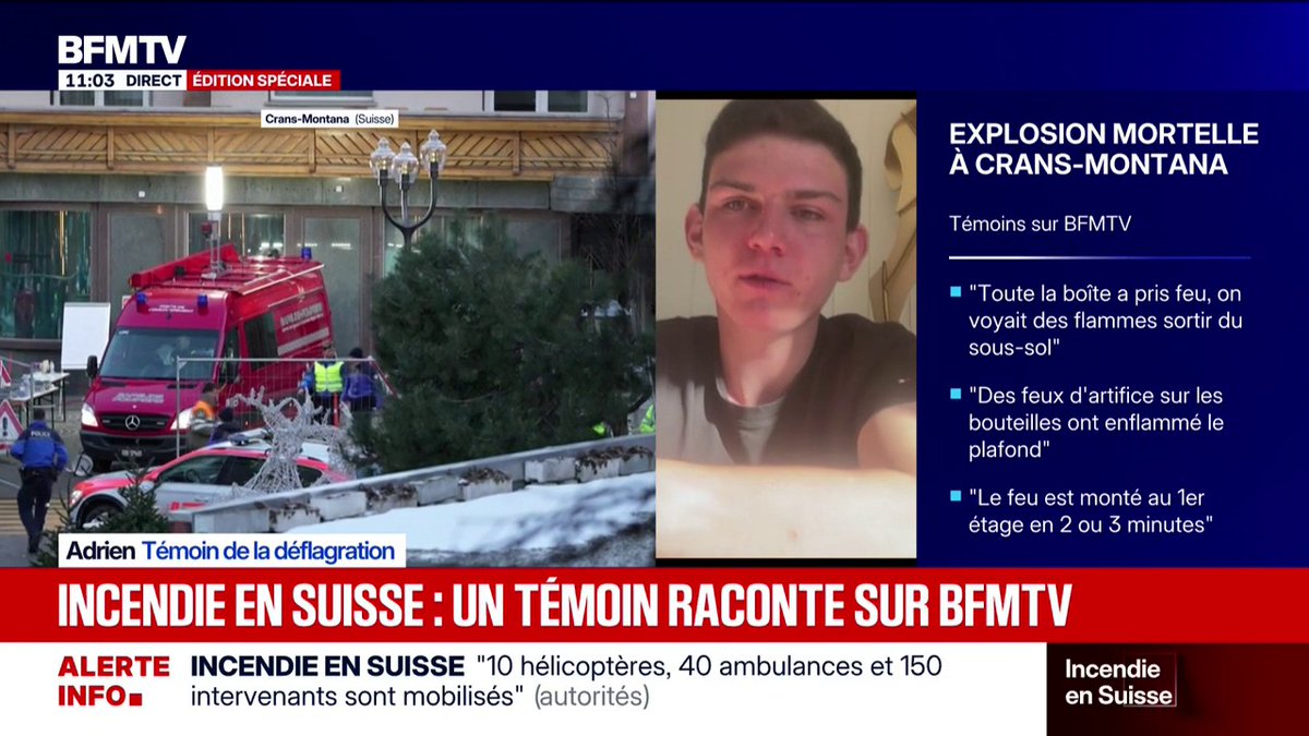 Incendie à Crans-Montana: "C'était comme un film d'horreur", affirme Adrien, témoin de la déflagration