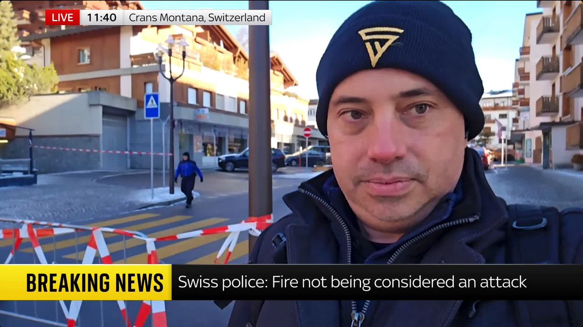 Martin Meul, a reporter for Swiss newspaper Blick, speaks to Sky's Leah Boleto from Crans-Montana, the ski resort in Switzerland where several dozen people are presumed dead and around 100 injured after a fire at a bar in the resort. Latest 🔗 📺 Sky 501