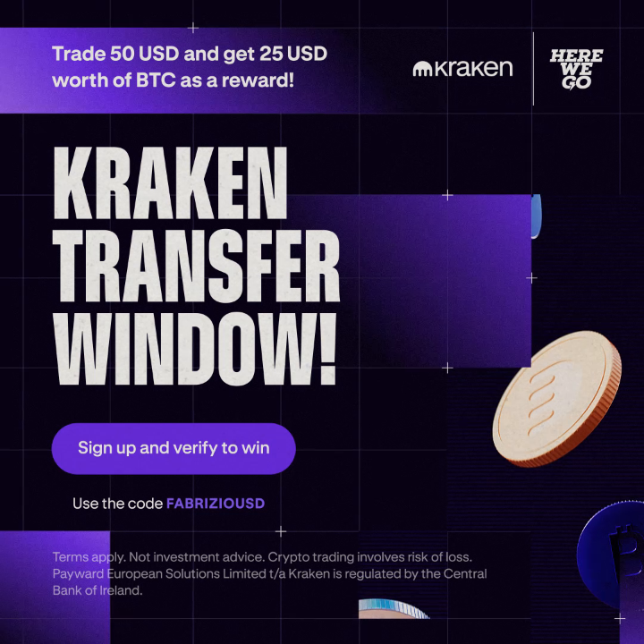 🚨 Kraken’s January Transfer Window is open. Here we go! Sign up with a code, trade €50, receive €25 in $BTC Offer ends Jan 31. New users only.
