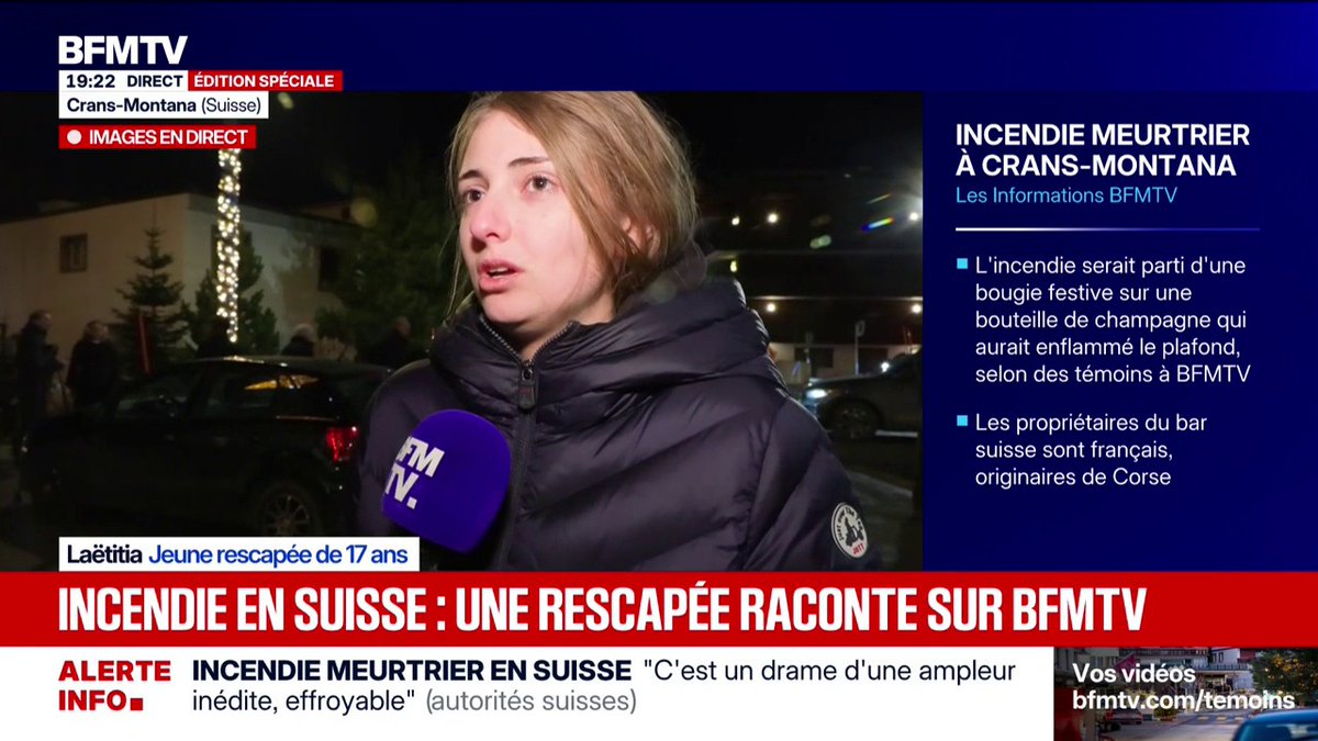 💬 "C'était horrible à voir" Le témoignage bouleversant de Laëtitia, 17 ans, rescapée de l'incendie mortel à Crans-Montana