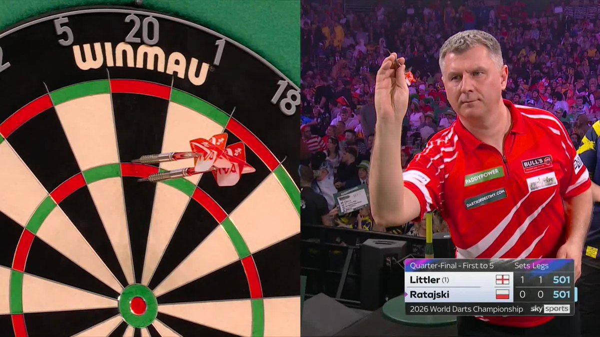 LITTLER ON THE CHARGE! Luke Littler is finding his range here, following up that spectacular 170 with another brilliant bull finish to secure the lead in set two! 📺 #WCDarts | QF