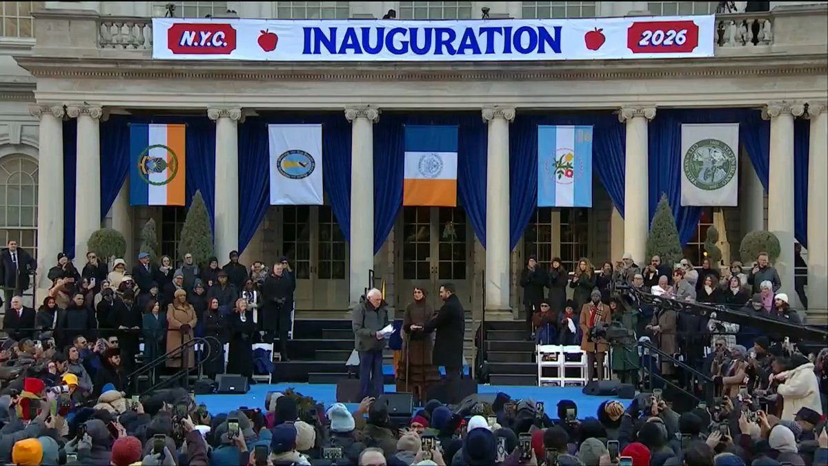 MOMENTS AGO: Sen. Bernie Sanders swears in Zohran Mamdani as the next mayor of New York City.