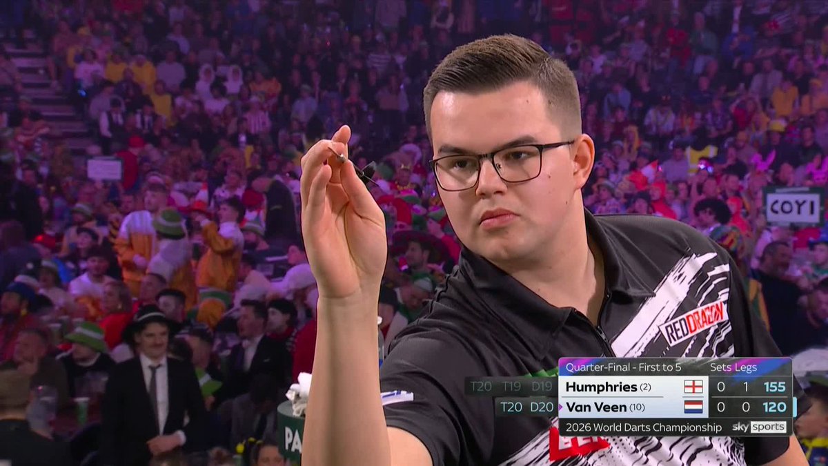 VAN VEEN OFF THE MARK IN STYLE! Gian van Veen opens his account against Luke Humphries with a delightful 120 checkout! Confident start from the Dutchman! ๐บ #WCDarts | QF