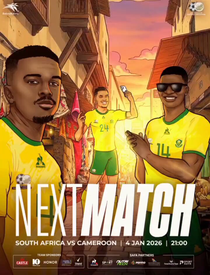 AFRICA CUP OF NATIONS LAST 16 ⚽️ Cameroon 🇨🇲 vs 🇿🇦 South Africa 🗓 4 January 2026 ⏰️ 20h00 (local time) 🏟 Al Medina Stadium #BafanaPride 10bet South Africa Castle Lager SA SABC Sport HONOR South Africa @Shield_ZA