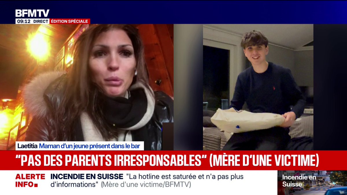 💬 "Ça fait plus de 30 heures que je cherche mon fils" Le témoignage de la mère d'un jeune Français porté disparu après l'incendie de Crans-Montana