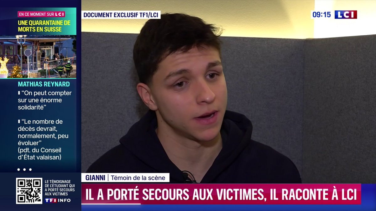 🔴 Incendie mortel à Crans-Montana : le témoignage de Gianni, venu porter secours aux victimes "Une scène de film d’horreur. (…) On a décidé d’aller agir, mon père le premier, moi le suivant. Nous sommes rentrés et avons commencé à sauver (…) L’horreur ne s’arrêtait jamais."
