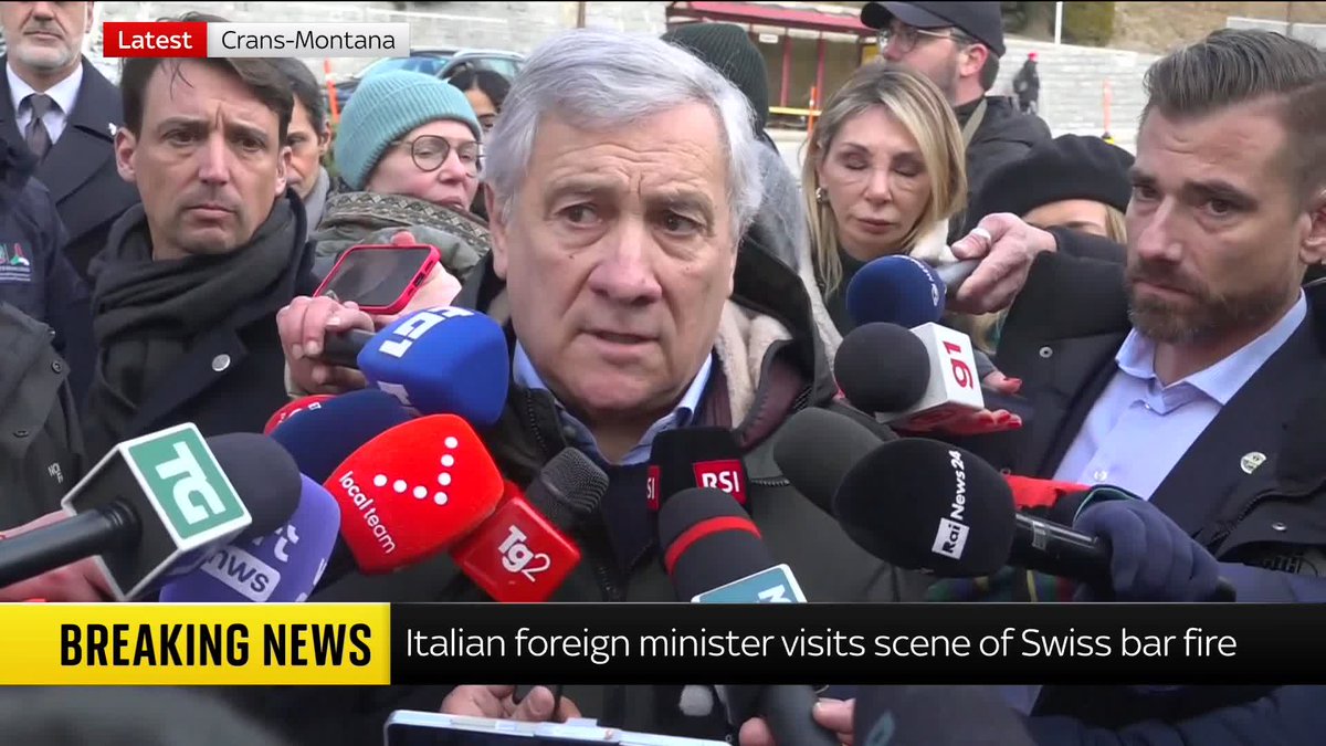 BREAKING: Italian foreign minister visits scene of Swiss bar fire 'First of all, we need to save human lives and simultaneously we'll try and assert what the responsibilities and liabilities are', he tells reporters 📺 Sky 501, Virgin 602, Freeview 233