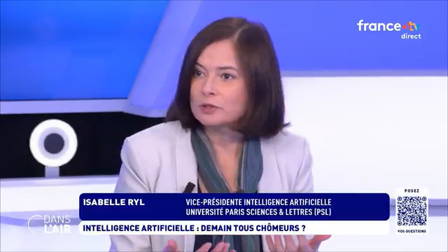 "Sur les chaines de production des usines, l'IA va permettre de nous libérer du travail pénible." "Mais pas uniquement. C'est la première fois depuis longtemps dans une révolution technologique que les cols blancs sont touchés. L'IA peut remplacer le cadre d'une entreprise." Isabelle Ryl et Emmanuel Duteil