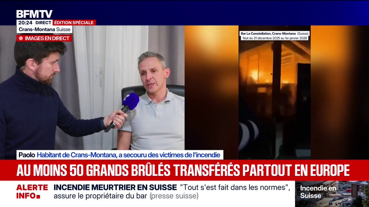 "J'ai progressé dans le couloir, et j'ai trouvé une porte": Paolo, habitant de Crans-Montana, raconte le moment où il a secouru des victimes de l'incendie