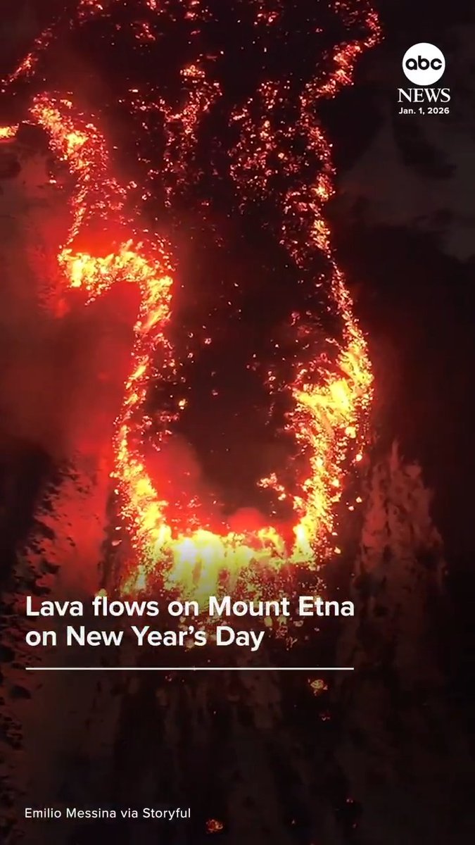 A drone captured dramatic footage of lava pouring from a fissure on Italy’s Mount Etna on New Year’s Day.