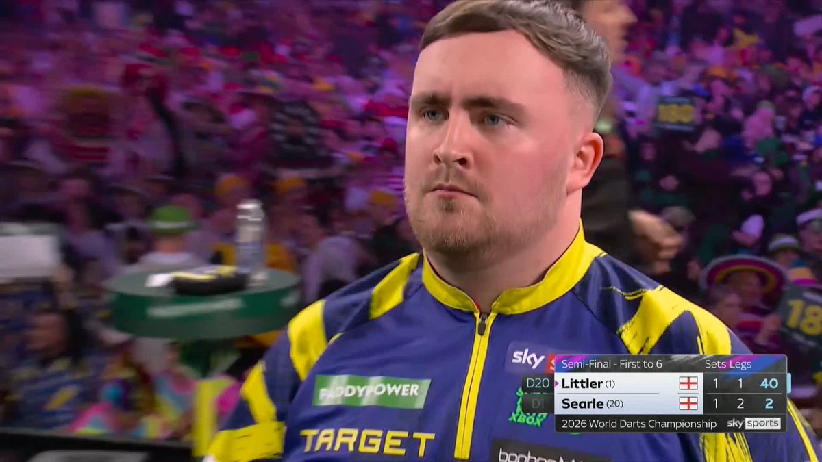 180 TO LEAVE DOUBLE ONE! 😂 Magnificent from Ryan Searle, but Littler is unfazed, pinning tops to set up a decider in set three! 📺 #WCDarts | SF