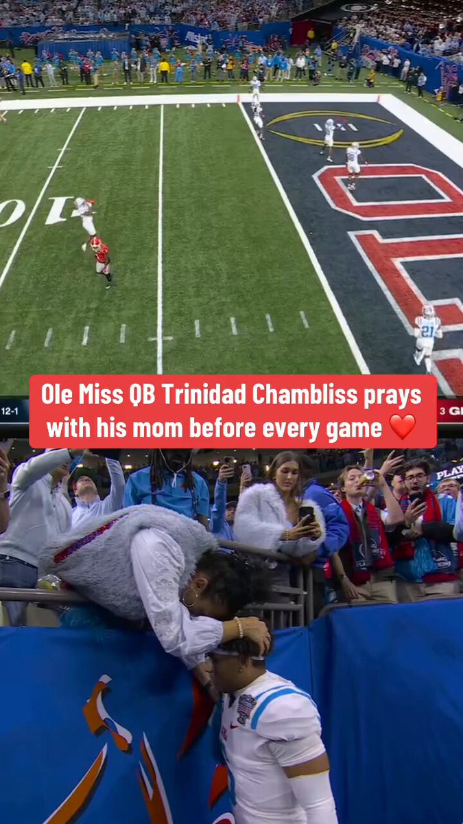 POWERFUL: Ole Miss star quarterback Trinidad Chambliss prays to GOD with his mother before every game he plays in. 🙏❤️ Chambliss is a devout Christian who frequently speaks about his faith and gives glory to Jesus Christ. (🎥ESPN)