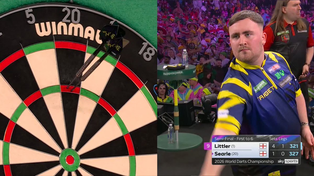 SIX PERFECT DARTS! The wait for a nine-darter continues at this year's World Championship! Littler kicks off the leg with back-to-back 180s, but he's unable to produce the perfect leg! 📺 #WCDarts | SF