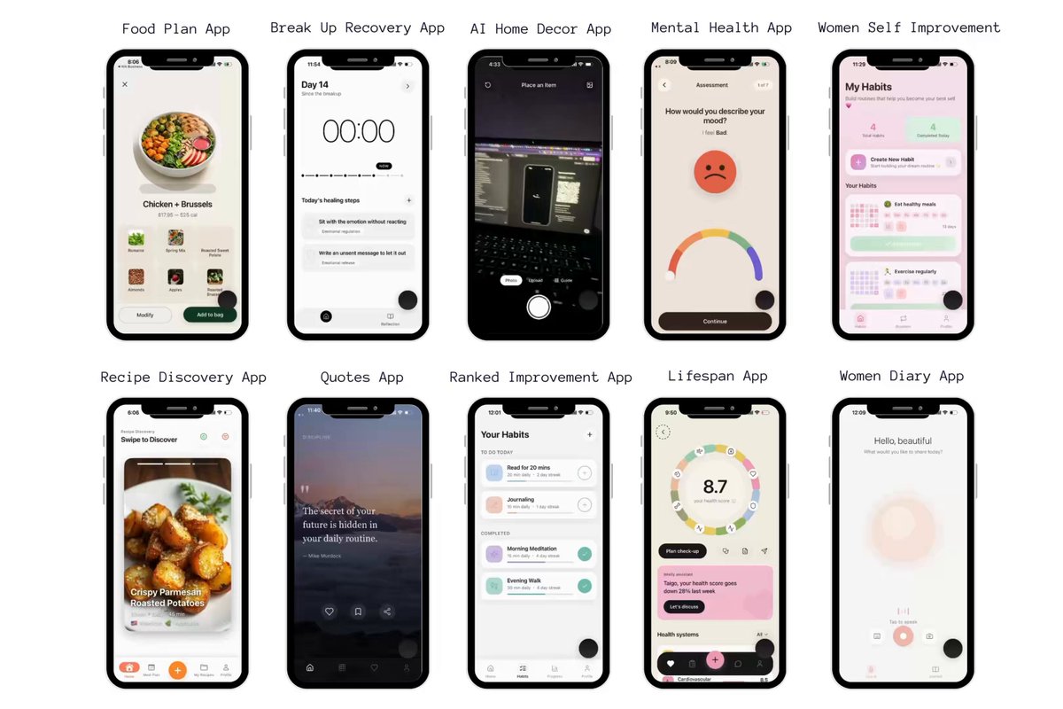 Simone is right, vibecoding is an addiction. Last week I built 10 apps Each with 1-2 prompts → Found 10 viral slideshow formats → Found apps in same niche as formats → Sent to ChatGPT “give me a prompt” → Sent GPTs prompt to Rork Now I have 10 replicas of apps making $20-100k/mo in each niche. Ready to launch on the AppStore. And print money with proven formats. But I’m not going to. I already have 10 apps in the AppStore And I’m making $68,000/mo But someone definitely should. Building apps is like drop shipping 2016
